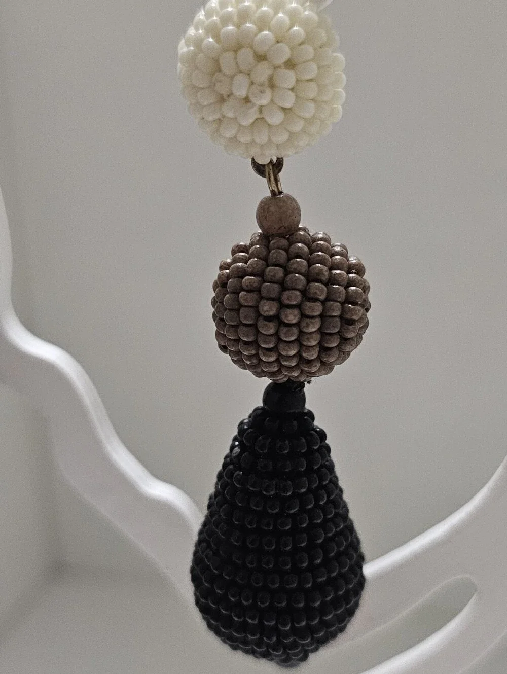 Chico's Triple Beaded Drop Earrings in Cream, Brown & Black